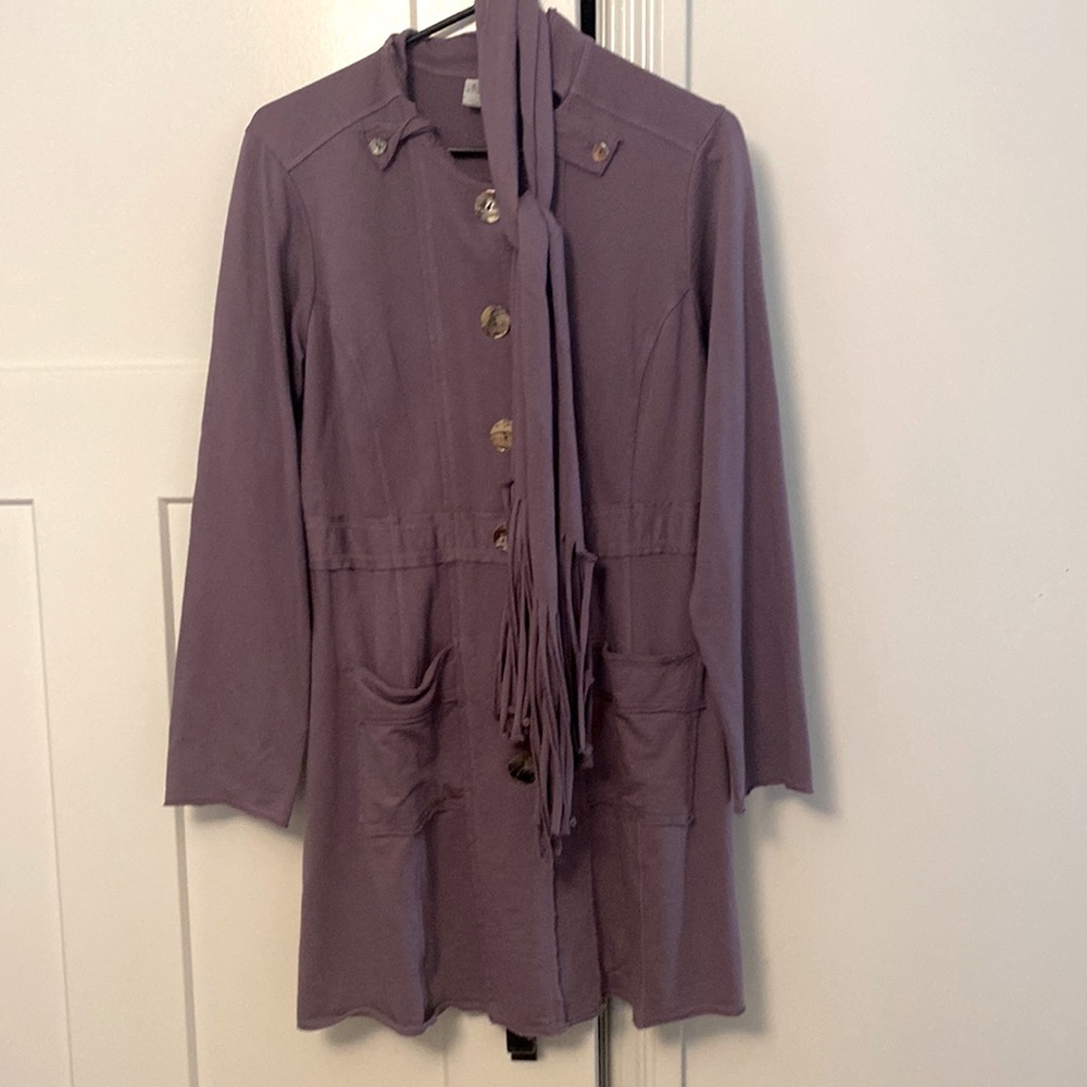 Color Me Cotton Belted, button-up sweatshirt jacket